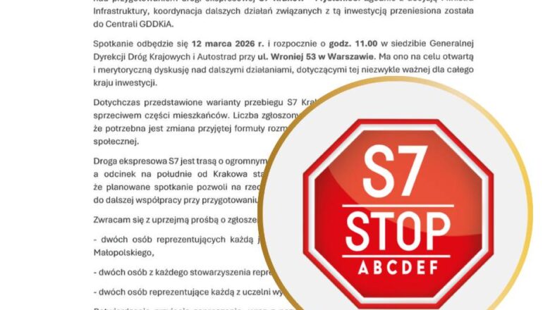 Dalsze procedowanie S7 Kraków–Myślenice – spotkanie w Warszawie