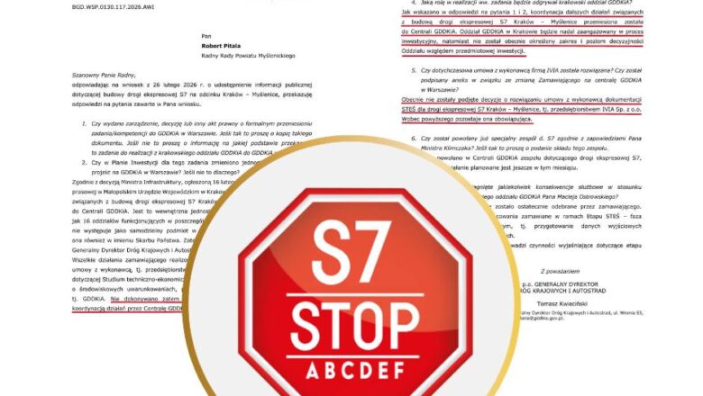 Chaos wokół budowy S7 Kraków – Myślenice. GDDKiA przyznaje: decyzji formalnych brak!