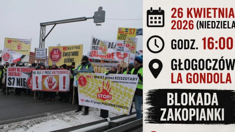 Głogoczów: protest i blokada zakopianki przeciw przebiegowi S7 Kraków–Myślenice