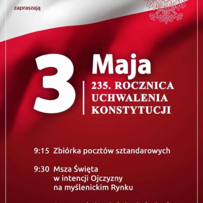 Zaproszenie na obchody Święta Konstytucji 3 Maja w Myślenicach