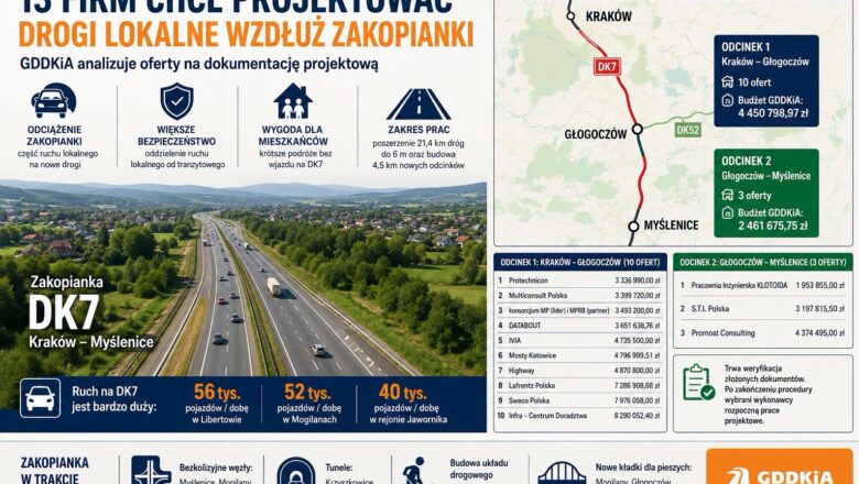 13 firm chce projektować drogi lokalne wzdłuż zakopianki. GDDKiA analizuje oferty!